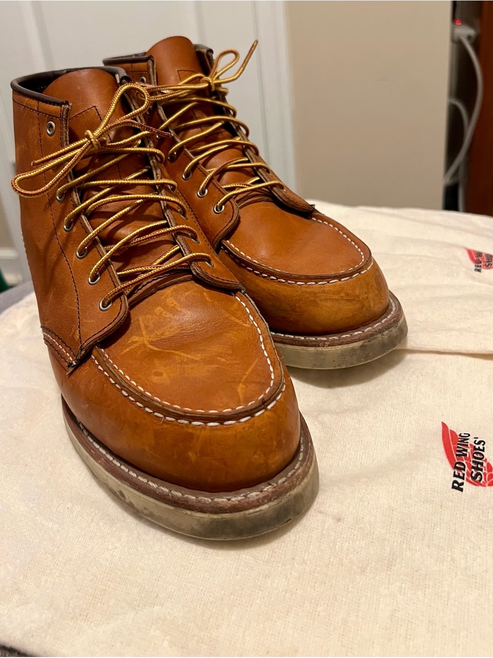 Red Wing Shoes Heritage Women’s Lace-Up Moc Toe Boots in Cognac Brown